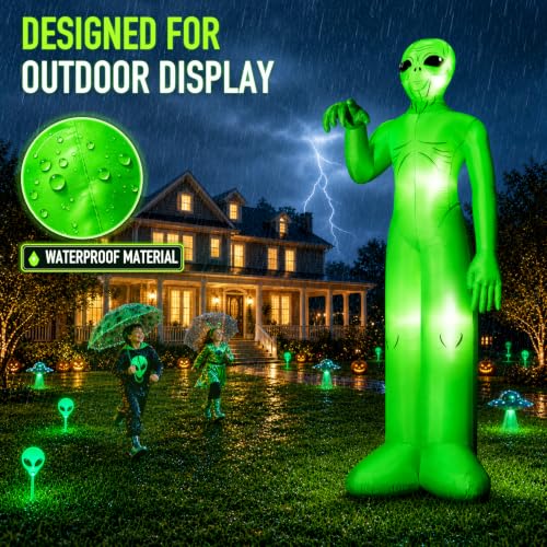 Giant 12FT Halloween Inflatable Alien with Bright LEDs & Powerful Blower for Outdoor Yard Decoration