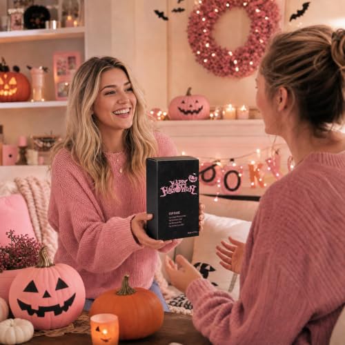 Halloween Ghost Glass Cup with Lid & Straw - Pink Ghost Variant for Women