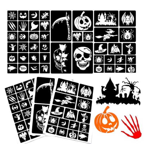 Halloween Glitter Tattoo Stencil Kit for Kids - Black Variation, 45 Designs