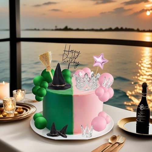 Witch Cake Topper Set with Hats Crowns Brooms & Ball Decorations for Halloween & Birthday Parties