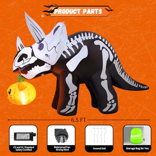 6.5 Ft Halloween Inflatable Dinosaur with LED Lights Outdoor Yard Decor