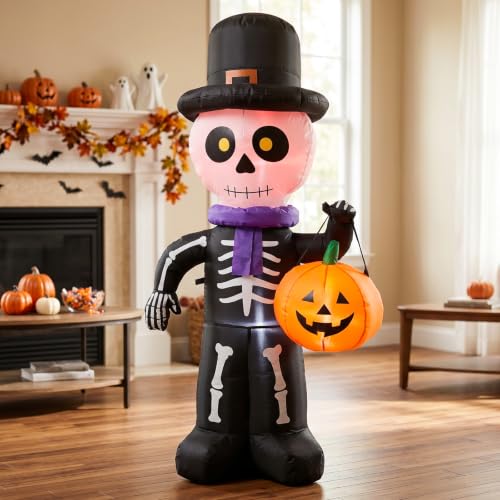 4FT Halloween Inflatable Skeleton Ghost Decoration - Cute & Bright Festive Decor