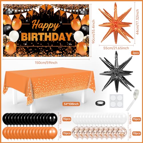 62pcs Orange and Black Birthday Party Decorations Balloon Kit with Banner & Foil Balloons