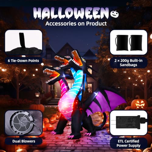 Tall Halloween Inflatable Dragon with LEDs for Lawn Garden Yard Decor - 8 FT