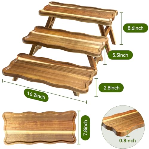 Acacia Wood 3 Tier Cupcake Stand - Foldable Dessert & Party Display