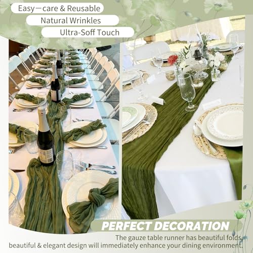 Olive Green Cheesecloth Table Runner 17x108 Inches - Pack of 18, Boho Home Decor