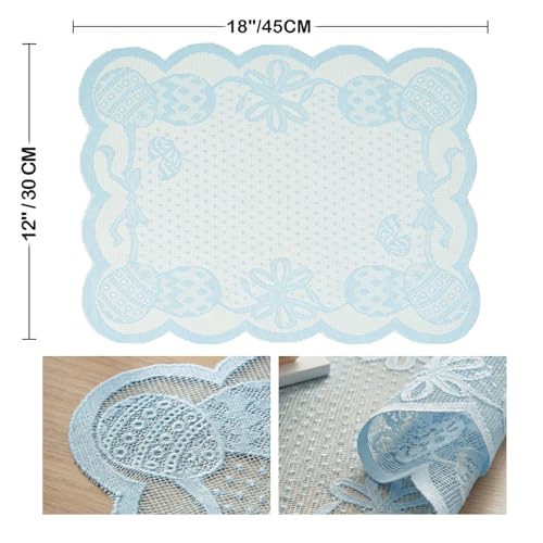 Blue Eggs Lace Easter Placemats Set of 4 - 12x18 Inch Rectangular Table Mats for Weddings & Parties