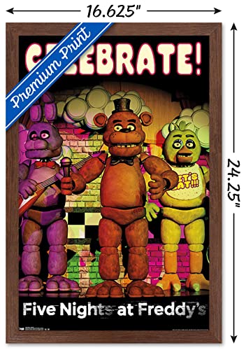 Five Nights at Freddy's Celebrate Wall Poster - Mahogany Frame, 24.3 x 16.6 Inches