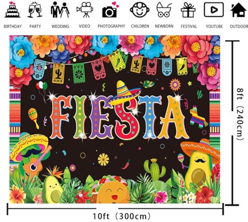 Mexican Fiesta Banner Backdrop 10x8FT - Party Decorations Background