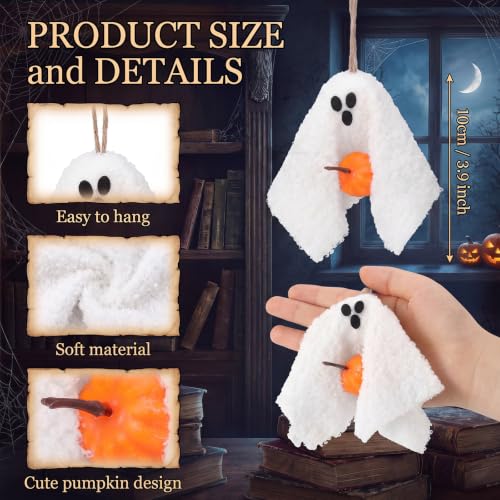 Halloween Ghost Ornaments Set - 12 Soft Sherpa Hanging Decorations for Trees & Home