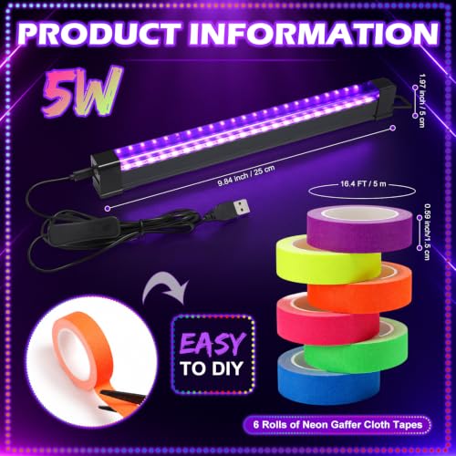 UV Black Light Bar with Neon Gaffer Cloth Tape Set for Glow Parties