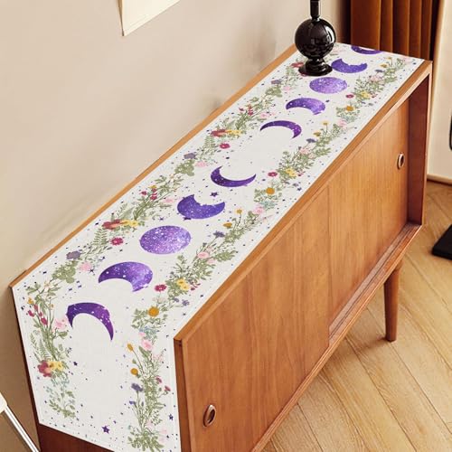 Boho Floral Moon Table Runner 13x90 inches - Purple Moon Phase Seasonal Decor - Rustic Home & Party Tablecloth - Variation of THIS listing