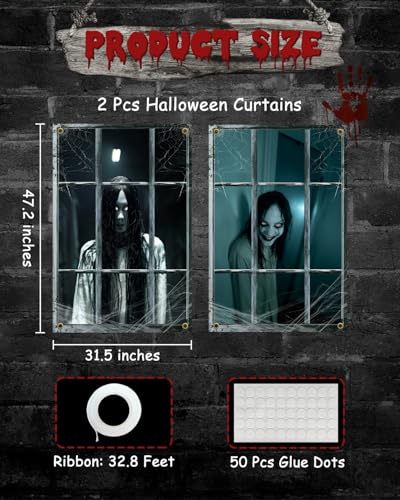 Halloween Ghost Window Cover - Female Ghost, 2 Pieces, Reusable Scary Decoration - Variation of THIS Listing