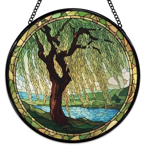Willow Tree Suncatcher Stained Glass Window Hanging - Weeping Willow, Indoor Wall Art, Color15