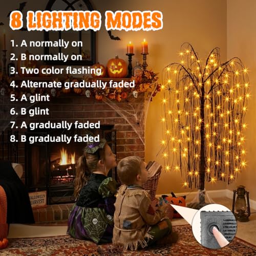 Lighted Halloween Tree 4 FT Black & Purple Orange Spooky Willow Outdoor Decor