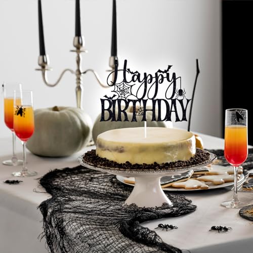 Black Glitter Halloween Birthday Cake Topper - Spooky Spider Ghoul Decor