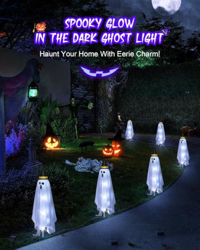 Solar Ghost Lights Outdoor Halloween Decorations - Cool White 6-Pack