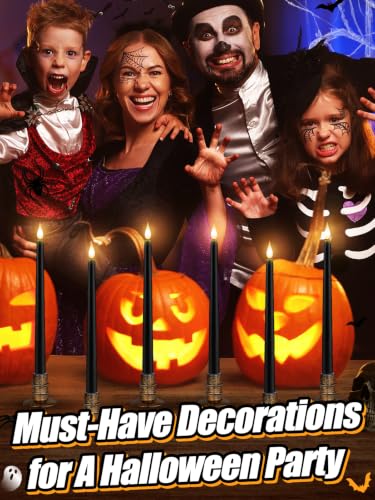 6 Pcs Halloween Flameless Candles with Holders & Timer - Realistic Flickering Light