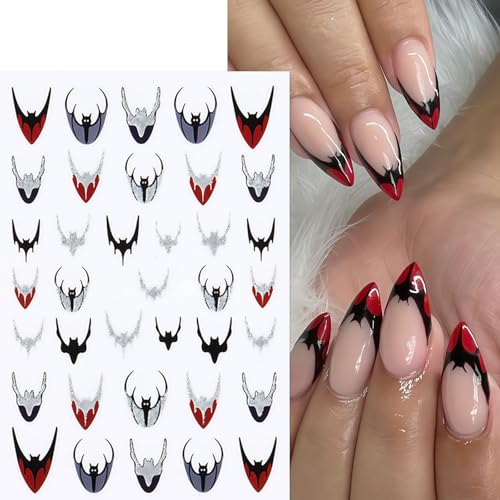 Halloween Glitter Bats Nail Stickers - 6 Sheets 3D Self-Adhesive Nail Art Decals