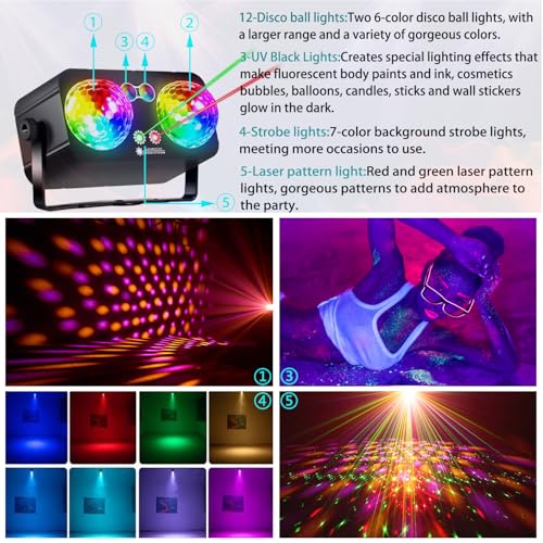 Disco Party Light with 4-in-1 LED Effects, Sound Activated, DJ & Club Lighting