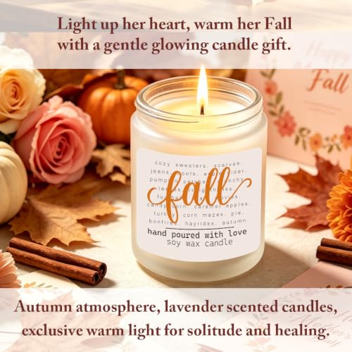 Fall Lavender Scented Candle - Autumn Home Decor Gift, 7oz, 30+ Hours Burn Time - Variation: Fall