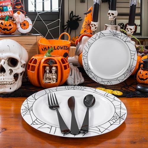 Halloween Plastic Dinnerware Set with Spider Web Design - 125 Pieces
