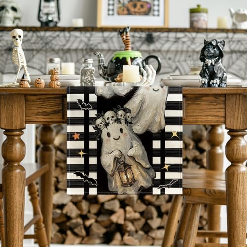 Halloween Table Runner 13x108 Inch Beige Spun Polyester Home Decor