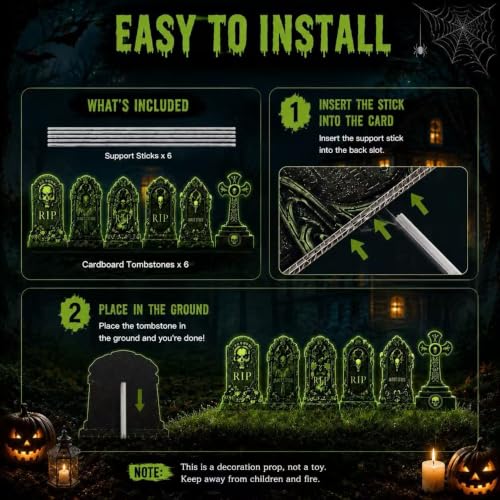 Glow-in-Dark Halloween Tombstone Decorations Outdoor Set with Stakes