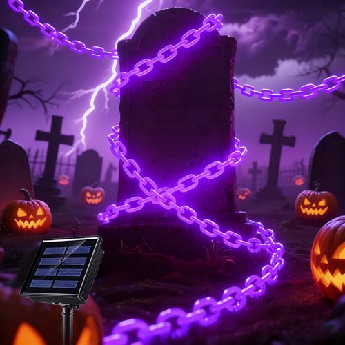 Purple Solar Halloween String Lights Outdoor - 10Ft Waterproof Chain Lighting for Haunted House & Yard Decor - Variation: Purple