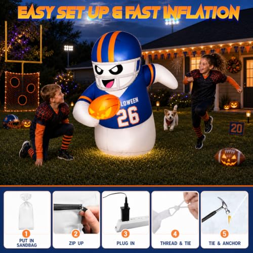 5FT Halloween Inflatable Ghost with Football and LED Lights - Outdoor Yard Decor