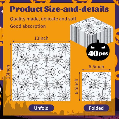 Halloween Spider Web Napkins 40 Pack - Disposable 13x13 Inch Party Table Decor