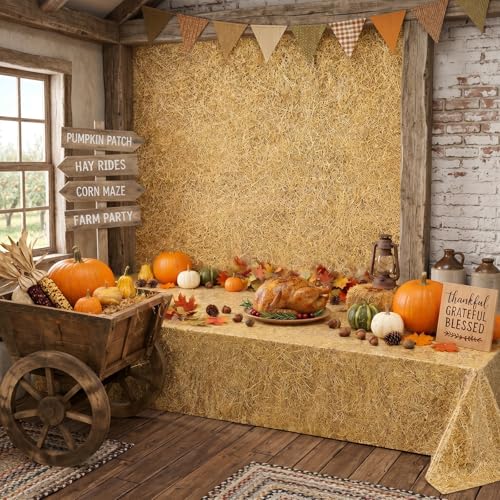 Rustic Western Straw Hay Bale Tablecloth Roll - 54x82 ft for Party Decor