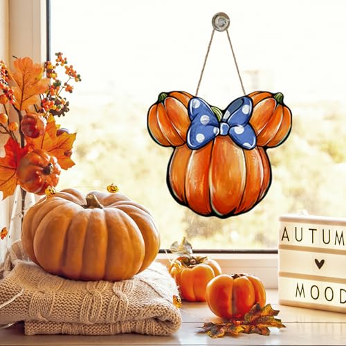 Pumpkin Shaped Halloween Door Sign with Blue Polka Dot Bow - Fall Decor