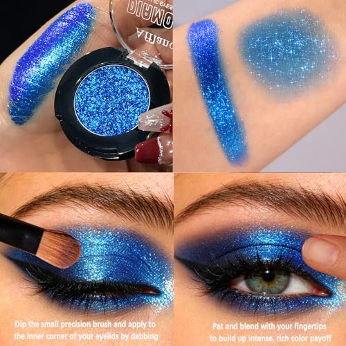 Blue Glitter Eyeshadow - High Pigment Holographic Metallic Eye Shadow #30H Blue
