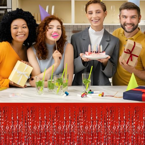 Red Foil Fringe Table Skirt 29x108 Inch Party Decor - 6 Pack