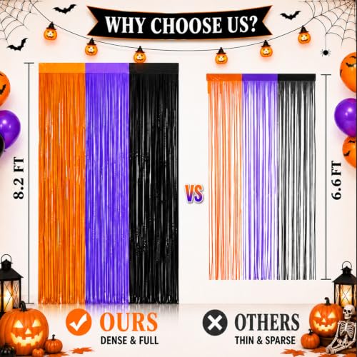 Halloween Decorations Tinsel Backdrop Set - Orange Purple Black, 2 Pack