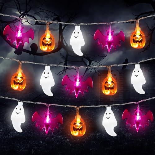 Retisee 10 ft Halloween String Lights - 3D Pumpkin Ghost Bat Battery Operated