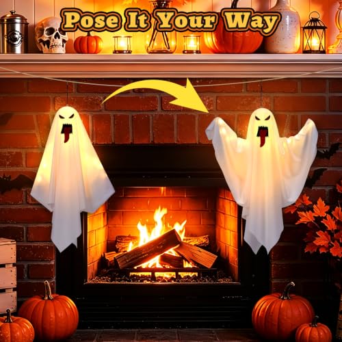 FIALAME Halloween Ghost Decorations Outdoor Indoor 4 Pack Warm Light-Up with DIY Arms