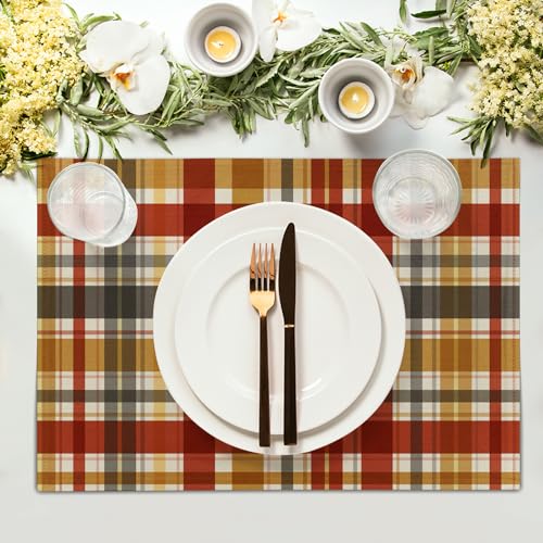 Fall Buffalo Plaid Placemats Set of 4 - 18x12 Inches Autumn Table Decor