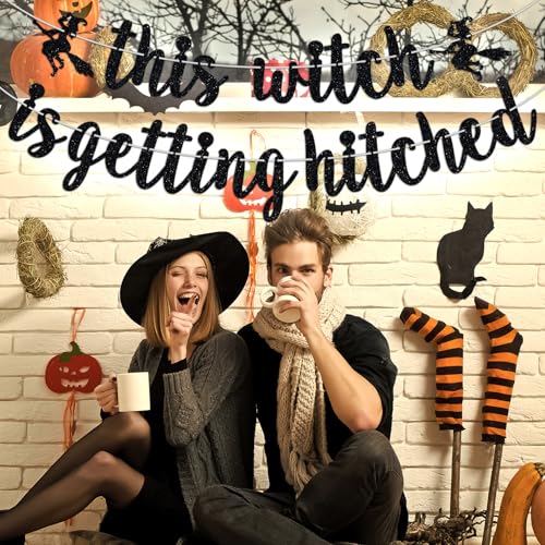 Halloween Bachelorette Banner - Witch is Getting Hitched Glitter Party Decor