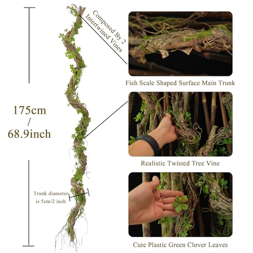 69-Inch Faux Leaf Grapevine Moss Tree Branch Garland for Halloween & Decor