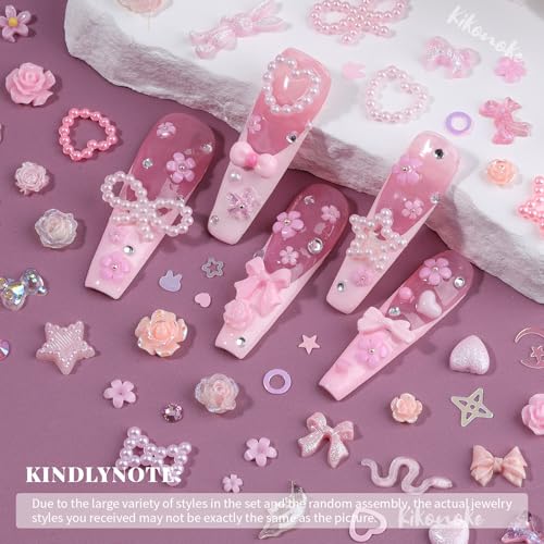 Pink Nail Charms Kit with 3D Gems & Rhinestones - 400+ Pieces for Nail Art & DIY Crafts