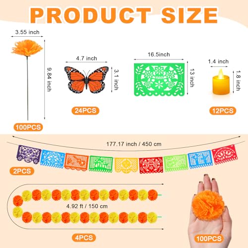 Day of the Dead Decoration Set with Marigolds Butterflies Candles Banner - Dark Orange & Yellow