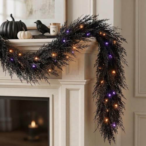 9ft Artificial Norfolk Pine Halloween Garland for Mantle - Black Variation
