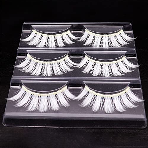 White False Eyelashes 3 Pairs Natural Fluffy Wispy for Cosplay & Special Occasions