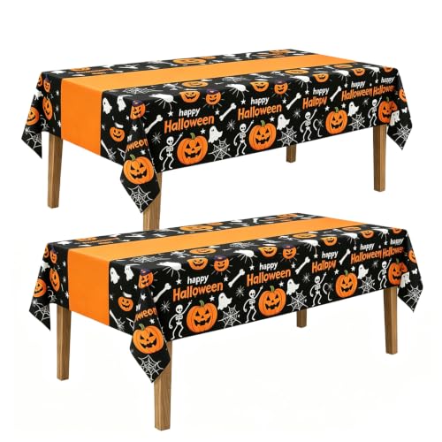 2 Pack Halloween Disposable Plastic Tablecloths 54x108 Inches - Spooky Party Decor