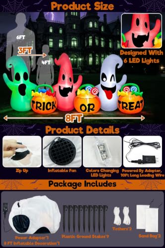 8 Ft Halloween Inflatable Ghosts with Pumpkin Candy Bags Yard Decor