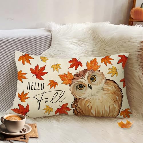 Fall Owl Bird Lumbar Throw Pillow Cover 12x20 - Autumn Decor Variation of THIS listing: Fall Owl / 20" x 12"