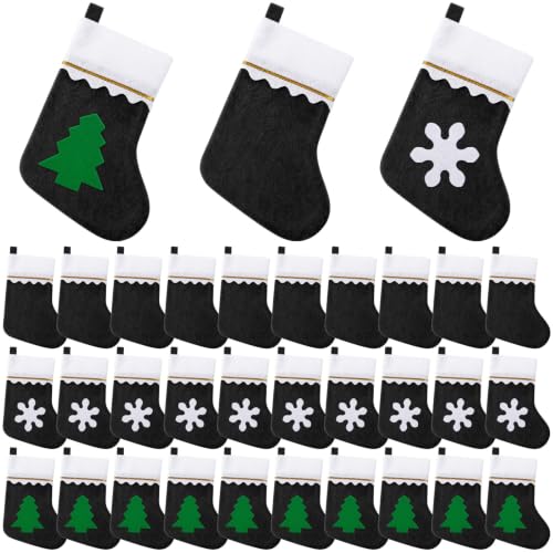 Black Felt Christmas Stockings Bulk Set - Gold Trim, 30 Pieces