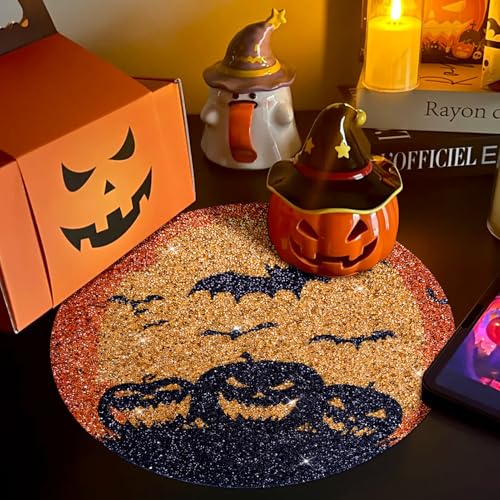 Halloween Round Placemats Set of 4 - Yellow Rhinestone Table Decor